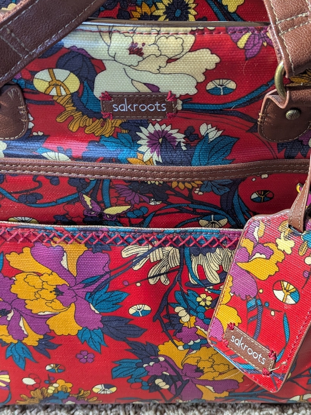 Sakroots Red Floral Canvas Tote Bag